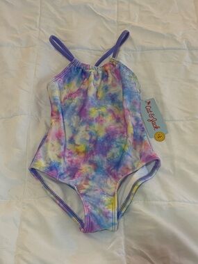 Cat & Jack Girls' Pastel Tie-Dye One-Piece Swimsuit - Purple Straps